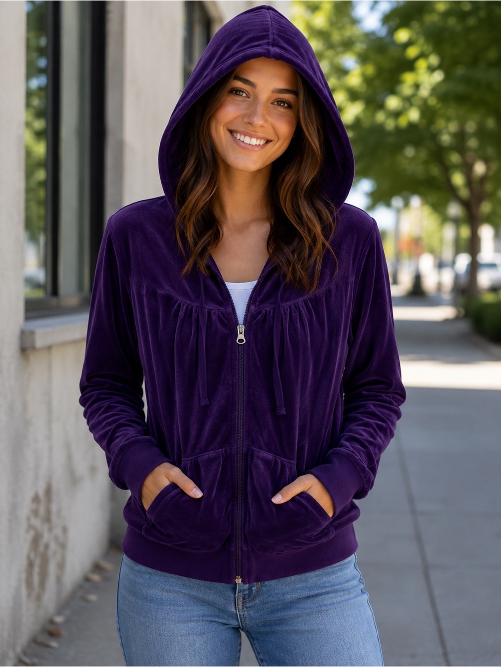 Route 66 Women's Size Large  Full Zip Long Sleeve Hoodie Purple Velour